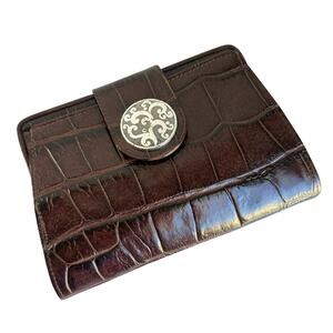 Brighton Croc Embossed Leather Organizer Crossbody Purse Brown